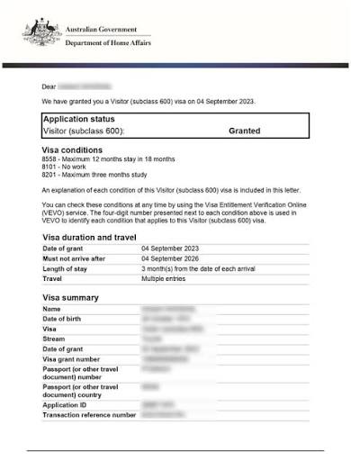 Australia Visa Sample